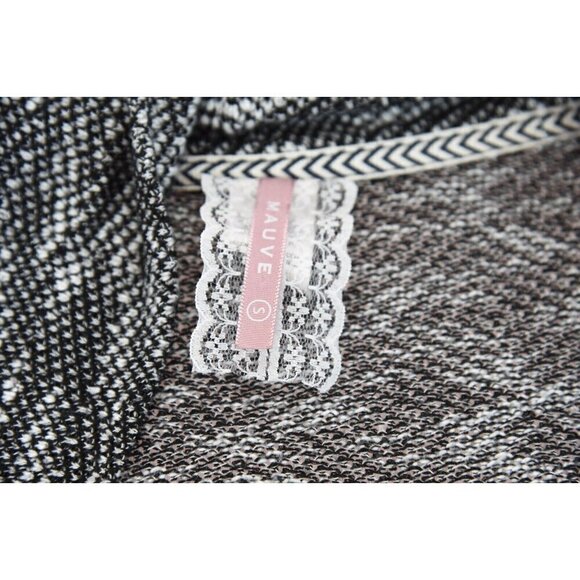 Mauve Anthropologie Knit Cardigan Sweater Ruffled Ruched Black White Women Sz S - Picture 8 of 9